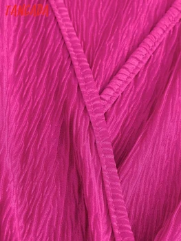 Tangada 2022 Модно Дамско Плиссированное рокля трапецовидна форма с V-образно деколте и Дълъг Ръкав, Офис Женствена мини рокля XN40 Изображение 2