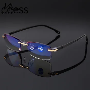 Очила За Четене с Анти-Синя Светлина+1.0+1.5+2.0+2.5+3.0+3.5+4.0 Дамски Мъжки слънчеви Очила с Висок клас С Диамантена Повърхност, без рамки Очила