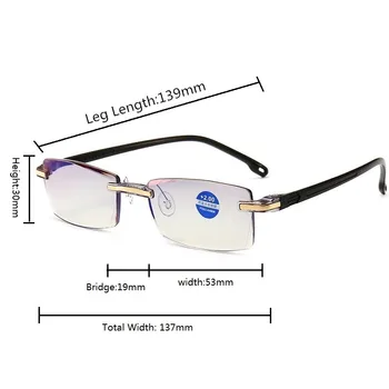 Очила За Четене с Анти-Синя Светлина+1.0+1.5+2.0+2.5+3.0+3.5+4.0 Дамски Мъжки слънчеви Очила с Висок клас С Диамантена Повърхност, без рамки Очила Изображение 2
