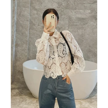 2022 Жена Za Oem Дантелени Блузи И Ризи Дрехи Модни Върхове Елегантни Реколта Лято Есен Нова Колекция Y2k Безплатна Доставка Корейски