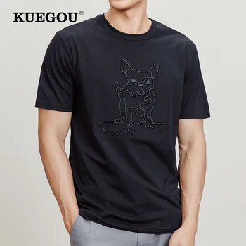 KUEGOU 2022 Лятна Нова Мъжка тениска С Къс ръкав от 100% Памук Тениска с Високо качество с Бродерия на Куче, Модерен топ Размер Плюс ZT-55047