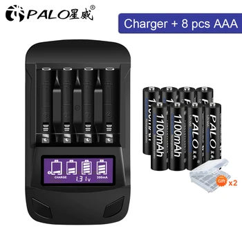 PALO Интелигентни LCD Зарядно Устройство за 1,2 На NiMH AA AAA Акумулаторна Батерия с 1,2 На Ni-MH 3A Акумулаторни Батерии AAA за Фенерче