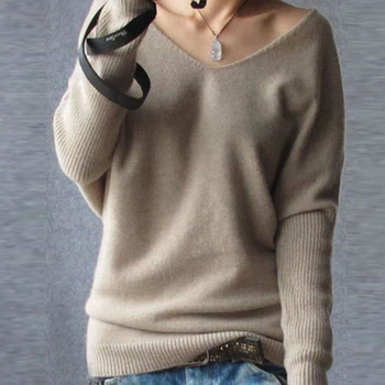 Пролетно-есенни кашмир sweaters, женски модерен секси пуловер с v-образно деколте, без вълнен пуловер с ръкав 
