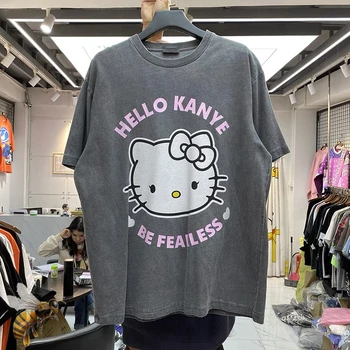 Здравейте Kanye тениска За Мъже За Жени Best Качество на Реколта се Измива с Потници, Тениски