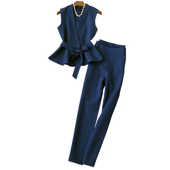 комплект дрехи от 2 теми за жени, новият женски модерен елегантен пионер темпераментна костюм от две части, жилетка без ръкави, комплект панталон Изображение 2