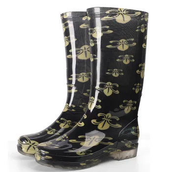 Златен Поток от PVC, Водоустойчив Обувки на Високи Дамски Високи Непромокаеми обувки с Дебел Ток 2021 Ежедневни Обувки Дамски Водоустойчив Непромокаеми Ботуши за Дъжд