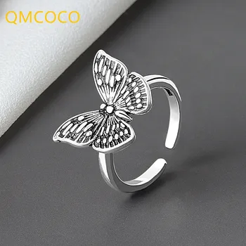 QMCOCO INS Сребърен Цвят на Проста Геометрична Пеперуда Регулируема Пръстен е Сребърен Цвят Минималистичные Изящни Бижута За Жени Вечерни Подаръци