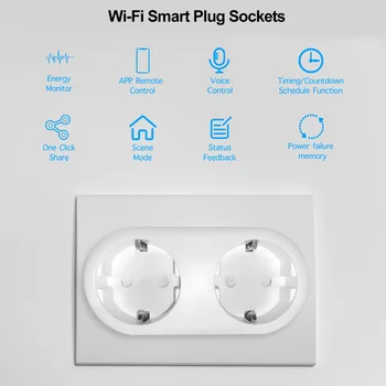 Wifi Умна двойна розетка 16A с функция за контрол на потреблението на енергия, Безжично дистанционно изход, работи с Алекса Google Home Smart Life Изображение 2