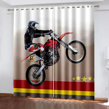 Тъкани за завеси с принтом мотоциклет, Две Независими завеси на ляво и на дясно, Плътни завеси за Спални Изображение 2