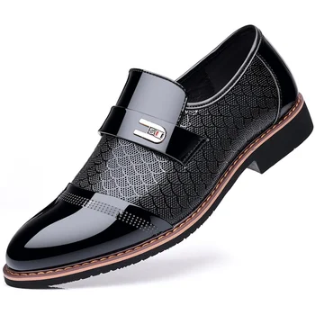 Новост 2022 г.; Елегантен Мъжки модел обувки от Черна Кожа с Шарките на Риба везни; Вечерни Сватбени Обувки За Мъже; Офис Обувки; Мъжки Обувки