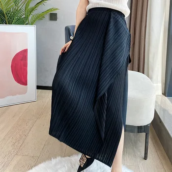 Miyake дизайнерски дамски плиссированная пола, нерегулярная дизайнерска пола със средна дължина, лятна нова пола с цепка