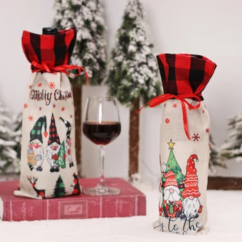 Нова Година 2023 Джудже Капачка за Бутилка Вино, Коледни Украси за Дома Коледна Украса Навидад Noel Коледен Маса за Хранене Декор