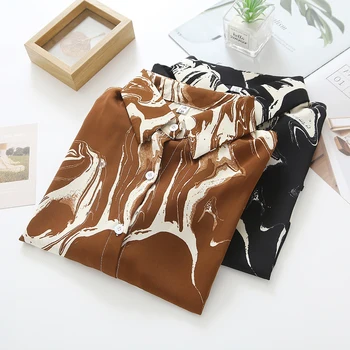2022 Дамски Пролет-Есен Нова Висококачествена Реколта шифоновая риза с дълги ръкави, свободна блуза Изображение 2