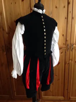 Кралица Елизабет Тюдоровский Период Средновековни Мъжете cosplay черно облекло Реколта Мъжки Костюми Средновековния Ренесанс черен мъжки костюм