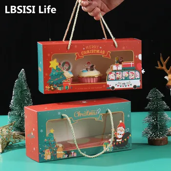 LBSISI Life 10 бр. Коледни Кутии За Кифли Прозрачен Прозорец За Сладкарски Изделия Ръчна изработка, Опаковъчна хартия За Торта, Коледна Коледна Парти, Декорация