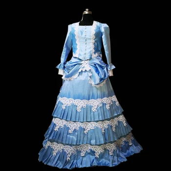 нови сини реколта костюми от 18-ти Херцогинята Ретро Средновековен Театър Реконструкция Епохата на Възраждането Гражданска война Викторианска рокля на D-310