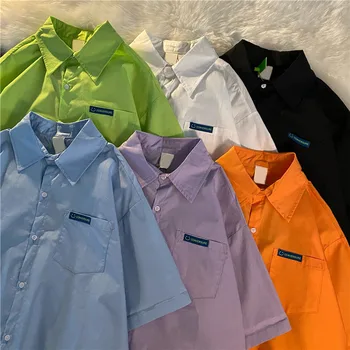 Обикновен Топ-поло, Дамски тениски с Къс ръкав, Риза с копчета, Жилетка, Ежедневни Лятна Блуза в стил харадзюку, Дамски Блузи, Реколта Дрехи