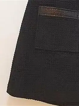 Жена однобортный кратък яке с отложным яка или мини-поли трапецовидна форма, женски туид костюм от изкуствена кожа с отстрочкой Изображение 2