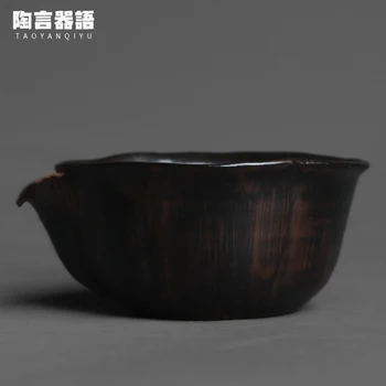 Ръчна изработка, черна глазура, ръчно равномерно разпределена чаша за вода, за ръчна работа, ретро груба керамика, японски дзен-чай, морска чаена чаша, обикновена чаша Изображение 2