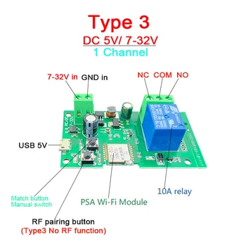 eWeLink Умно дистанционно Управление Wifi безжичен Модул Ключ 1CH/4CH DC5V 12V 32V 220V самостоятелно блокиране на Радиочестотни прием 10A Реле Изображение 2