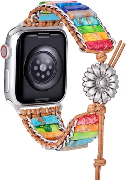 Гривни с 7 Чакри за Apple Watch, Каишка от естествена кожа с естествени камъни, Гривни, за да iWatch Series 7 6 5 4 3 2 1 SE
