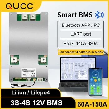 QUCC Smart BMS 4S Lifepo4 3S 12V 150A 120A 100A 80A 60A Издържа на Високо Напрежение Bluetooth BMS UART за 3,7 3,2 На батерията