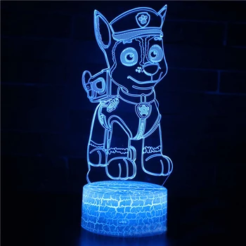 Paw Patrol Акрилни Цветни 3D лека нощ Аниме Фигурка Чейс Скай Украса Led Подарък Настолна Лампа Декор Модел Детска Играчка, Подарък