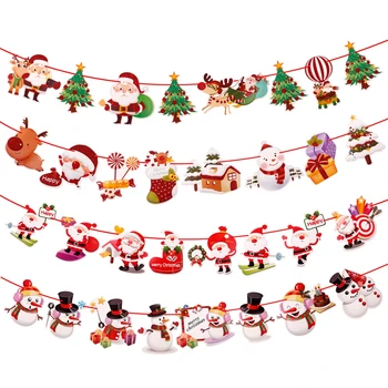 Коледна Гирлянда Коледни Банери Дядо Коледа Банер Снежен Човек Лосове Флаг Коледни Елхи Банери Декор 2021 Весела Коледа Интериор За Дома