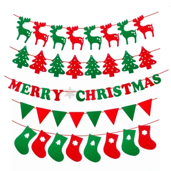Коледна Гирлянда Коледни Банери Дядо Коледа Банер Снежен Човек Лосове Флаг Коледни Елхи Банери Декор 2021 Весела Коледа Интериор За Дома Изображение 2