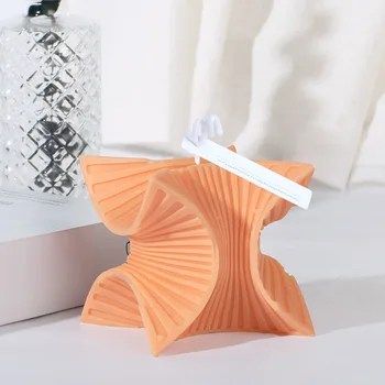 3D Квадратна Оребрена Кубическая Форма За Свещи Геометрична Спирала Спирала Силиконова Форма на Абстрактно Изкуство Върти на Восъчна Форма