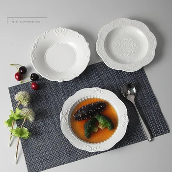 8 - цолови бели порцеланови кът плочи с релефни, керамични коледна чиния за плодов десерт, зарядни устройства за чинии, винтажное кухненско ястие, Изображение 2