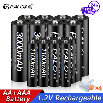 PALO 8 бр 1.2 AA Батерия от 3000 mah NIMH 1.2 Акумулаторни Батерии тип AA + 8 бр 1100 mah AAA Батерия за микрофон играчки