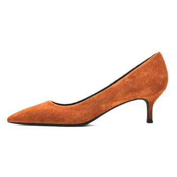KATELVADI/ дамски обувки; кафяви дамски обувки-лодка от Флока на среден ток 5 см; Zapatos De Mujer; Офис дамски обувки с остър пръсти; дамски обувки, K-321 Изображение 2