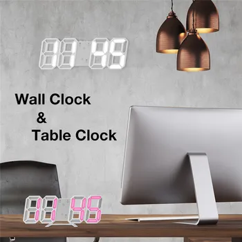 Модерен Дизайн, 3D Големи Стенни Часовници LED Дигитален USB Електронен Часовник На Стената, Светлина Будилник, Настолни Часовници Настолен Домашен Декор Изображение 2