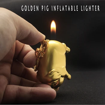 Златната Свиня Надуваема Запалка Самоличността На Обичайното Открит Пламък Изискан Малък Подарък, Скъпа Златна Тъпо Прасе