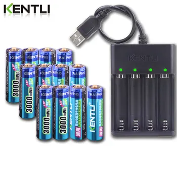 KENTLI AA от 1,5 3000 МВтч литиево-йонна акумулаторна батерия + 4-канален полимерна литиево-йонна батерия зарядно устройство