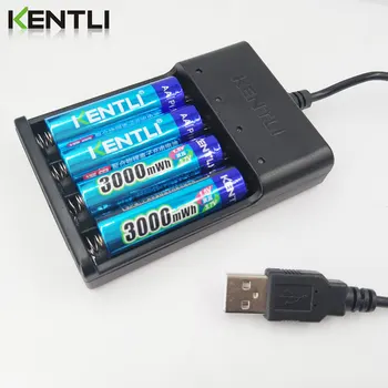 KENTLI AA от 1,5 3000 МВтч литиево-йонна акумулаторна батерия + 4-канален полимерна литиево-йонна батерия зарядно устройство Изображение 2
