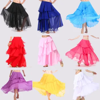 2018 Секси Танц Костюм за Танц на Корема с Дълга Вълниста Пола Dress10 Цветове за Танцьор на Корема Танцови Поли