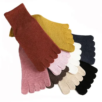 5 Чифта Чорапи в ярки цветове с Къдри на Чорапи, Есенни дамски Памучни Чорапи със средна дължина, с пет пръста, просто Обикновен Компресия Чорапи
