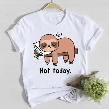 цветна днес тениска с сънливи ленивцем, СКЪПА женска тениска с графичен мързелив ленивцем