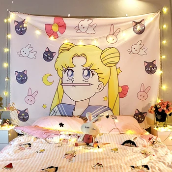 Ресни Аниме Гоблен Сладък Sailor Moon Интериор На Стаята Украса В Общежитието На Колежа Kawai Фея Перална Гоблен Виси Розово Гоблен