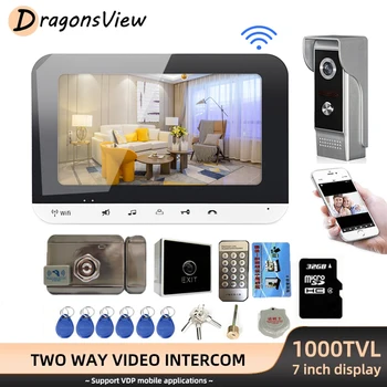 DragonsView Домашен WiFi Домофонна система, видео домофон с Електрическа Брава Безжичен 1000TVL звънчева Камера Запис на Дистанционно Отключване IP65