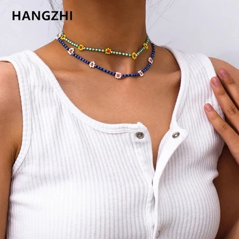 HangZhi 2020 Нов 7 бр./компл. Boho Цветни Семена Смола Мъниста за Колиета Ключицата Колиета Нашийници за Жени Вечерни Модни Бижута