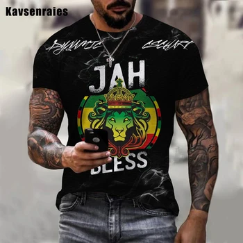 Jah Bless Мъжки Дамски Модни и Ежедневни 3D Тениска Готина Тениска Оверсайз на Реге Музиката Боб Марли Тениска