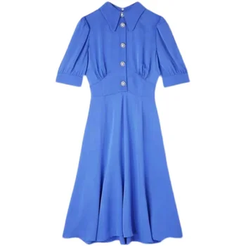 Синя Елегантна Британската Модна риза Миди с Жемчужными бутони UK 6-UK 14 Изображение 2