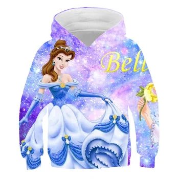 Детски Блузи с качулка Disney Belle, Дрехи 2022 година, Пролетно-есенни Блузи за момичета, Блузи с качулка и дълъг ръкав, с Анимационни герои на Дисни, от 1 до 14 години