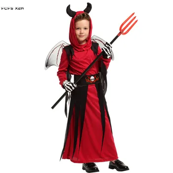 M-XL Червени Момчета Демон Cosplay Децата на Хелоуин, по Дяволите Дяволът Страшни Костюми Карнавал Пурим Сценична игра Маскарад вечерна рокля