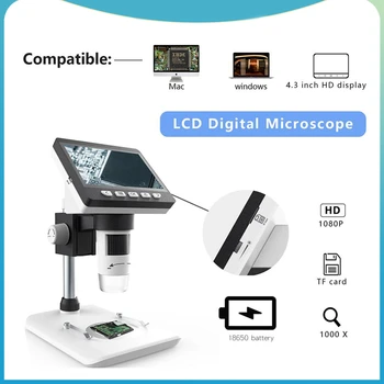 1000x цифрово електронен микроскоп видео микроскоп 4,3-инчов HD LCD дисплей 8LED запояване микроскоп телефон ремонт Лупа