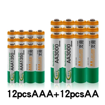 100% чисто нов 1.2 AA 3000 mah NI-MH батерия + AAA батерия 1350 mah Акумулаторна батерия NI-MH 1.2 AAA батерия Изображение 2