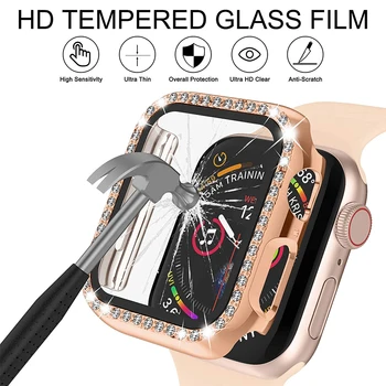 Защитен калъф за Apple Watch 41 мм 45 мм 40 мм 44 мм с диаманти, пълно покритие, Броня + Стъкло за iWatch Series 8 7 6 Se 5 4 3 2 Изображение 2